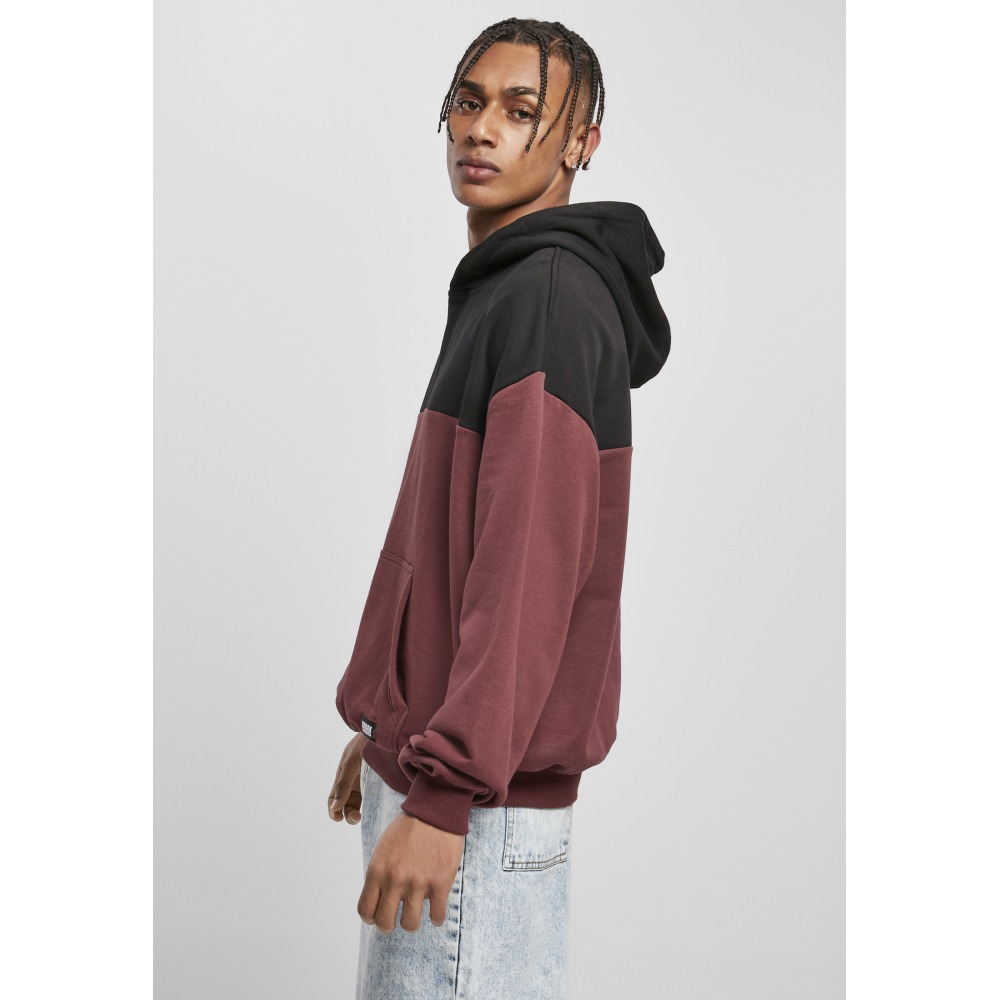 Urban Classics - Upper Block Hoodie - Burgundy/Black
